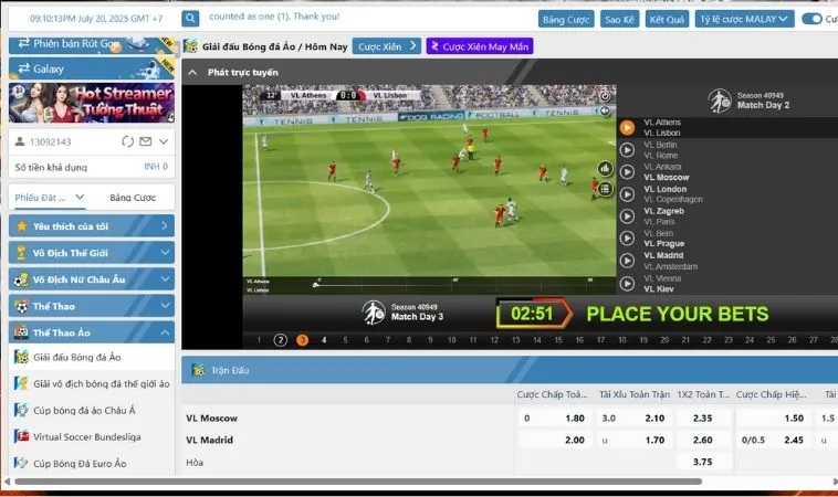 Khám Phá Cá Cược Thể Thao Ảo SA88 Đỉnh Cao Thắng Lớn Nhanh Chóng 2 Giao diện đặt cược thể thao ảo SA88